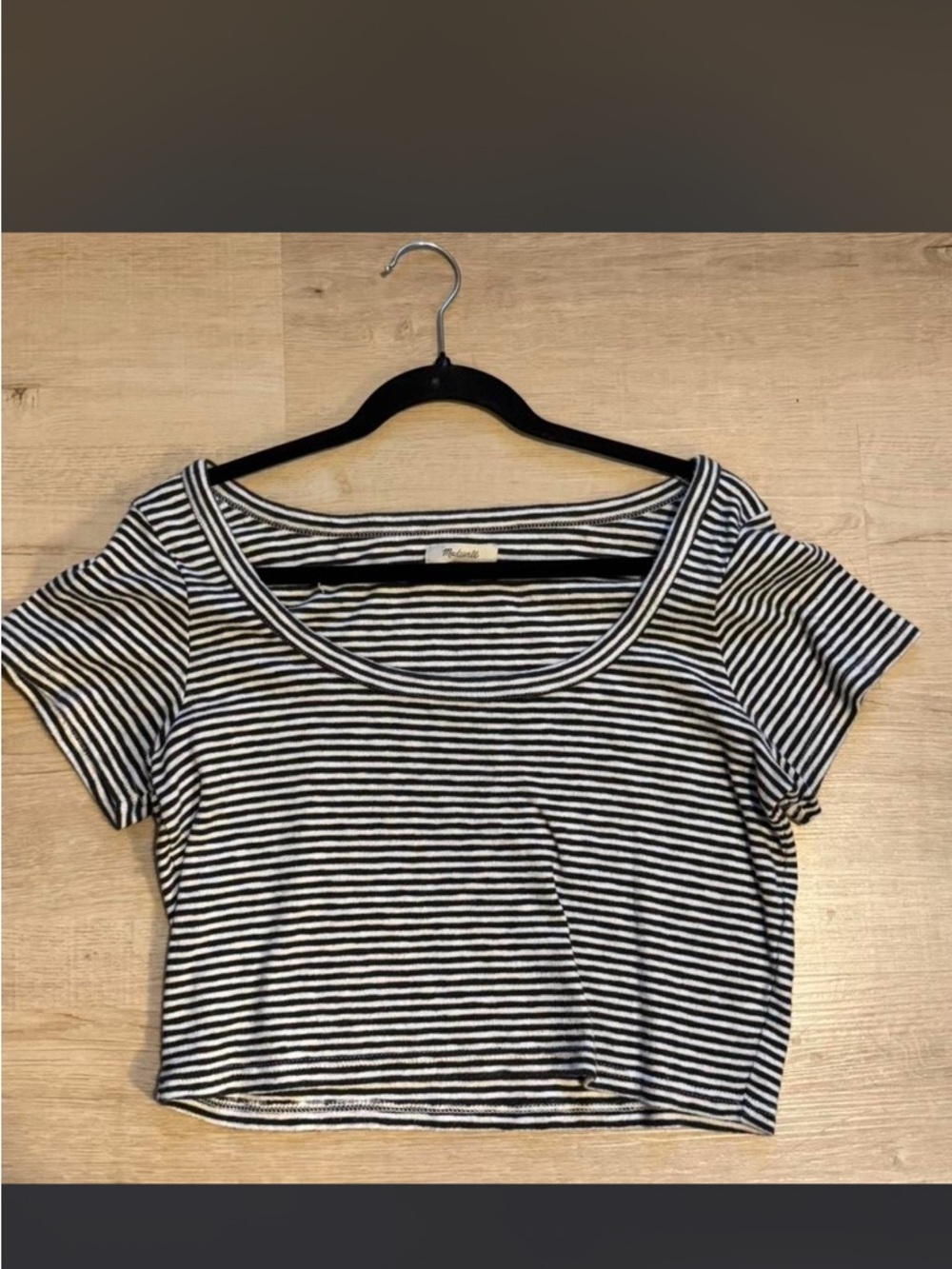 Madewell Black & White Striped Scoop Neck Crop Top
